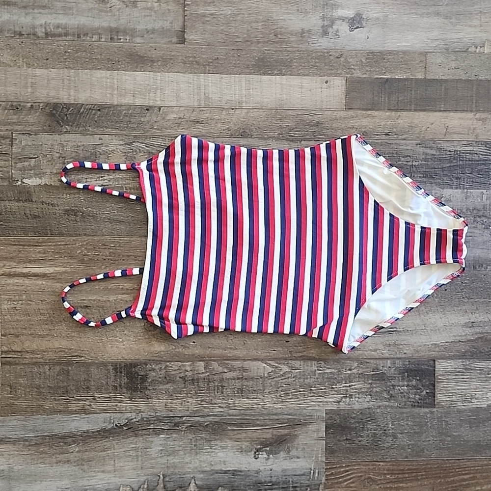 Madewell Solid & Striped Swimsuit, size medium, red/white/blue